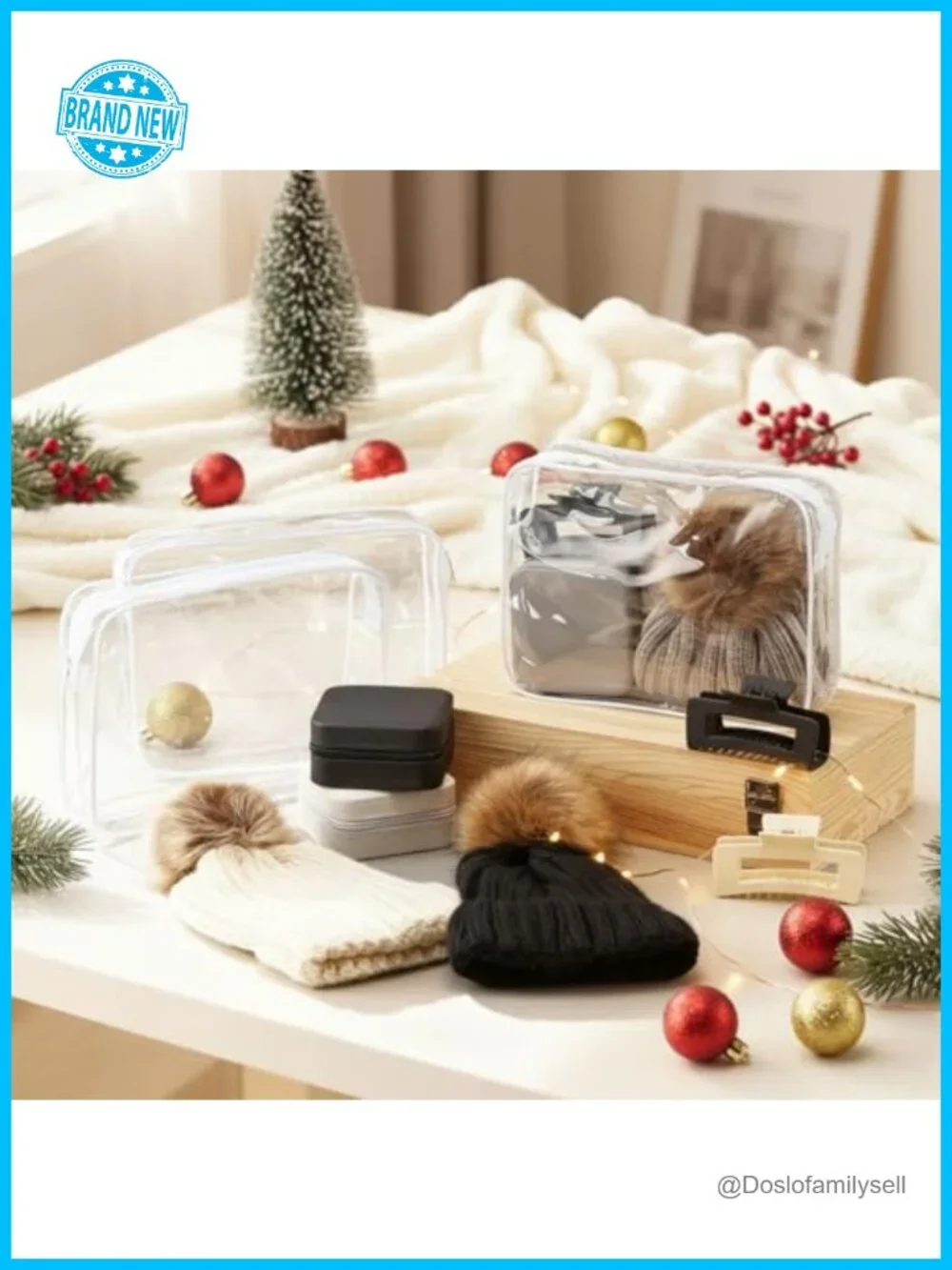 12-Piece Winter Beanie Hat Set with Hair Clips, Jewelry Organizers & Cosmetic