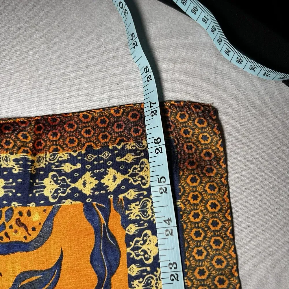 boho chic floral satin square scarf features a vibrant orange base, silky, purse