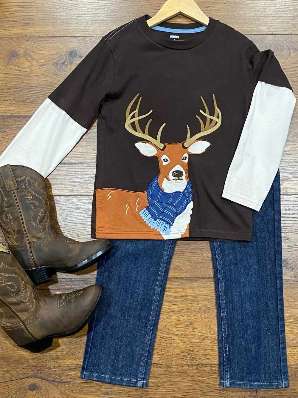 Gymboree Boy’s ‘Country Charm’ Brown Deer Long-Sleeve Tee Size 7