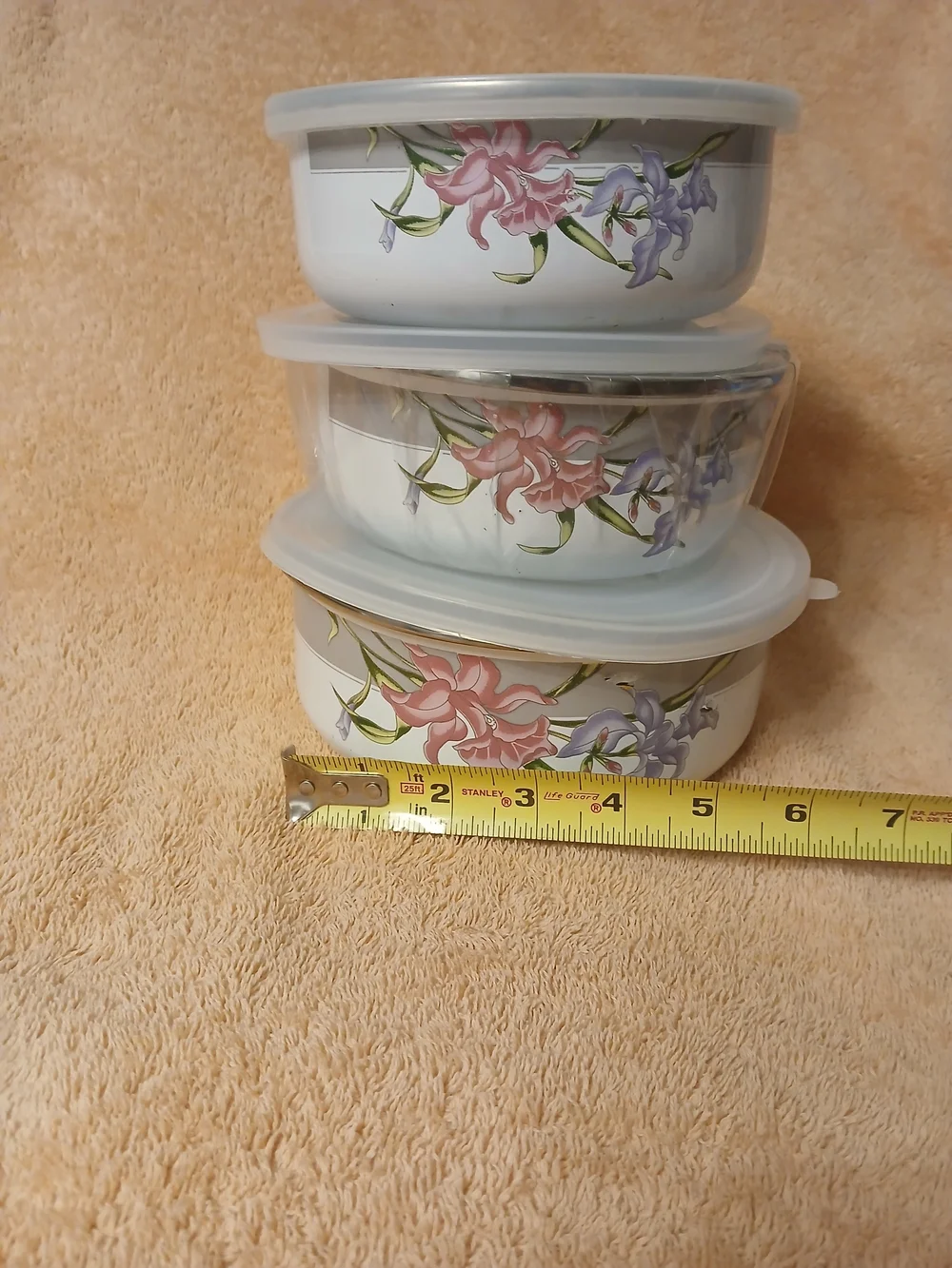 Vintage GMI Enamelware Set of 3 Nesting Stacking Bowls Floral