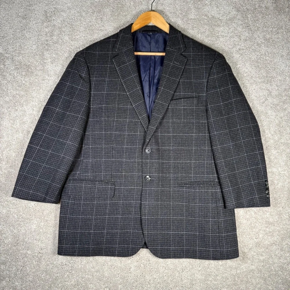 Jos A Bank 1905 Collection Tailored Fit Blazer Mens Gray Plaid Sport Coat 44S