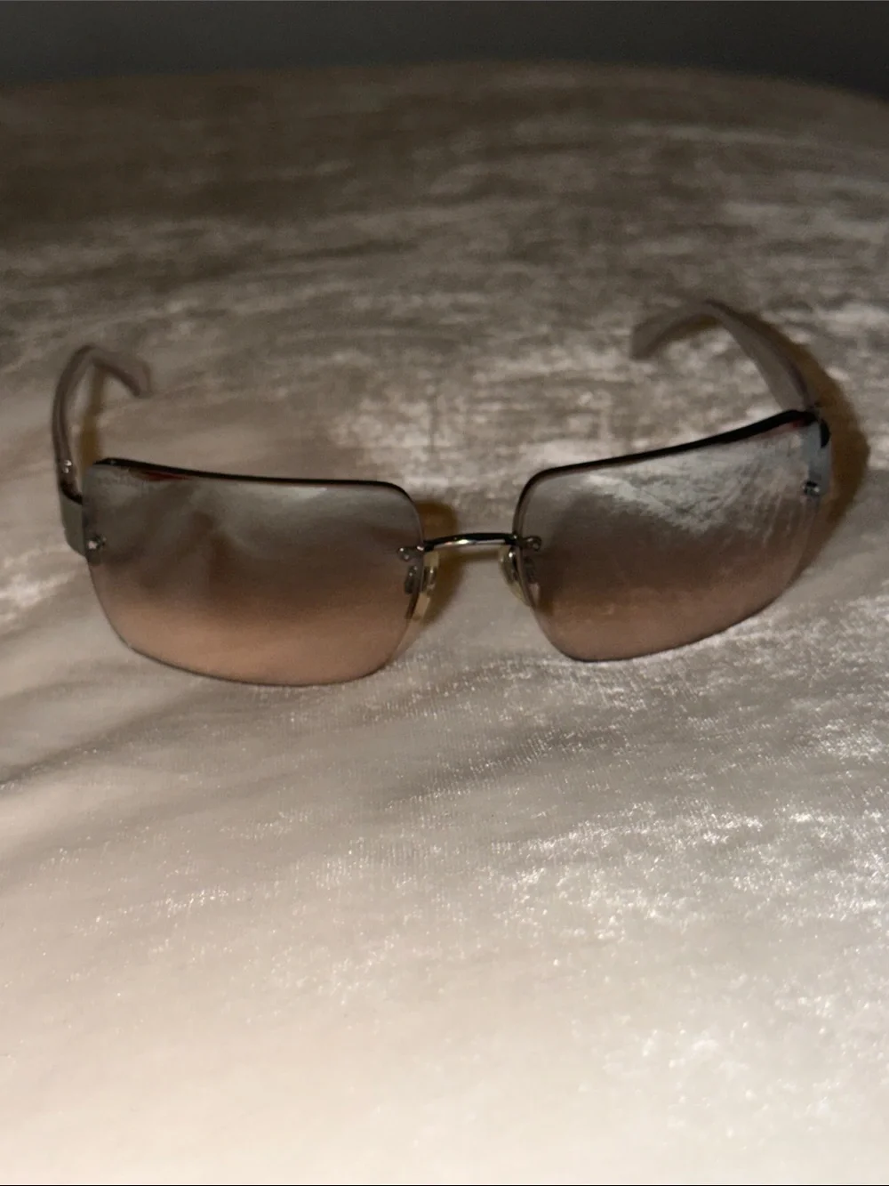 CHANEL Vintage Y2K Transparent Silver Reflective Rimless Sunglasses 4107-B