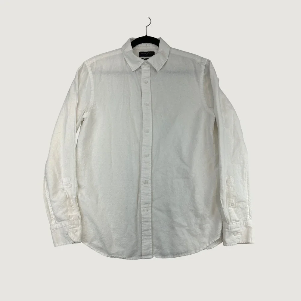 Banana Republic Shirt Mens M White Linen Blend Untucked Fit Long Sleeve