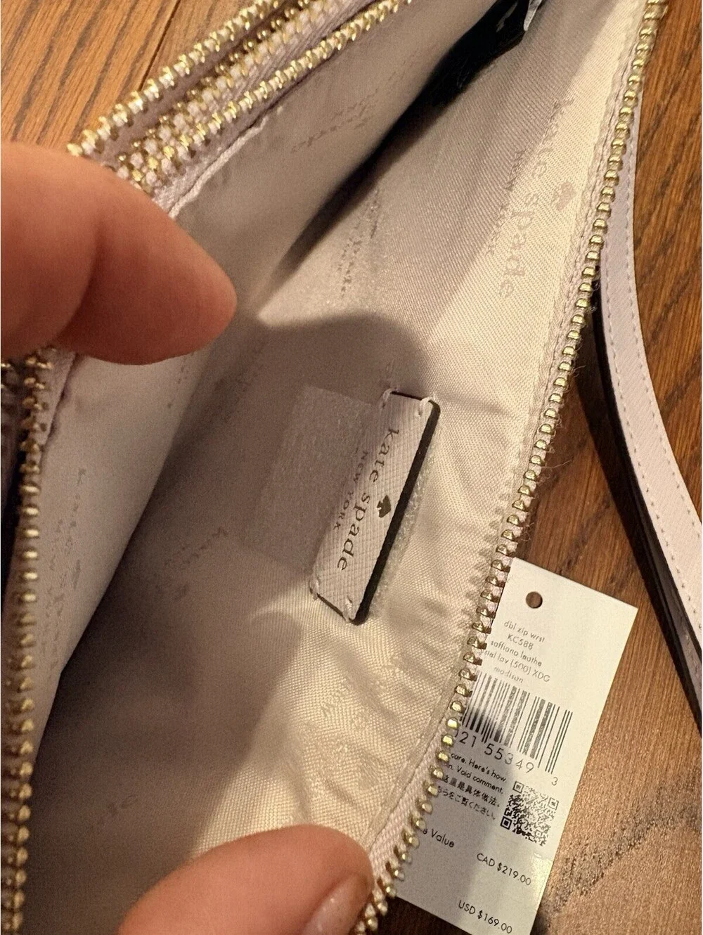 Kate Spade Madison Saffiano Double Zip Wristlet Polished Pastel Lavender NWT