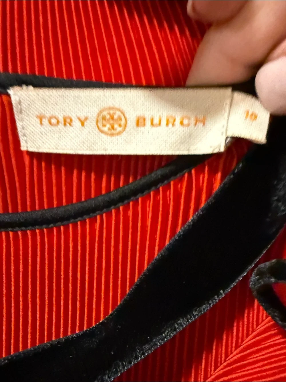 Tory Burch Red and Black Long Sleeve Pleated Ruffle Midi Dress