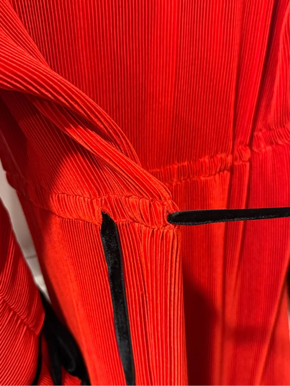 Tory Burch Red and Black Long Sleeve Pleated Ruffle Midi Dress