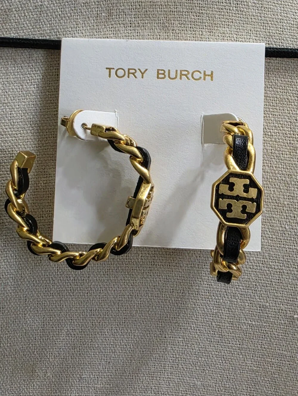Tory Burch Black Marion Woven Hoop Earrings