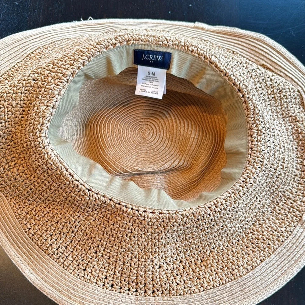J. Crew Tan and Pink Wide-Brimmed Sun Hat