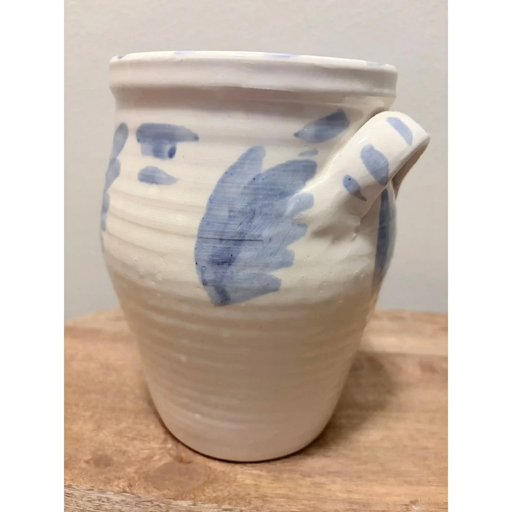 Vintage Jamestown Pottery '99 Studio Blue White Stoneware Crock Utensil Vase