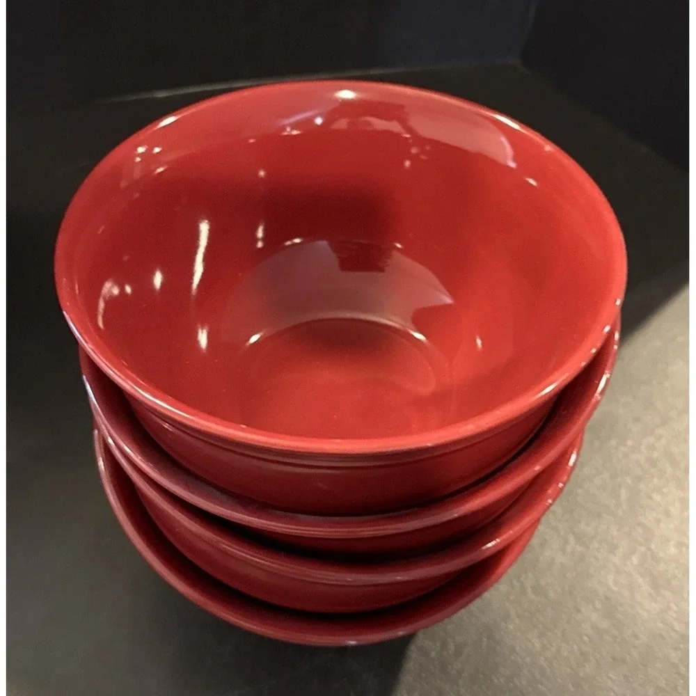 Mainstays Rainforest Sedona Red Embossed Ring Stoneware Cereal Bowls Set Of 4