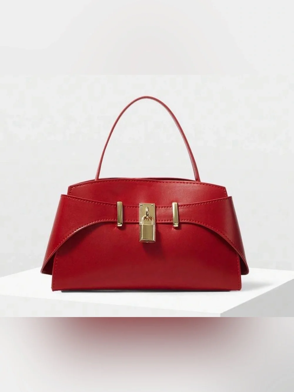 MOTF Red Top-Handle Satchel with Gold Lock Detail