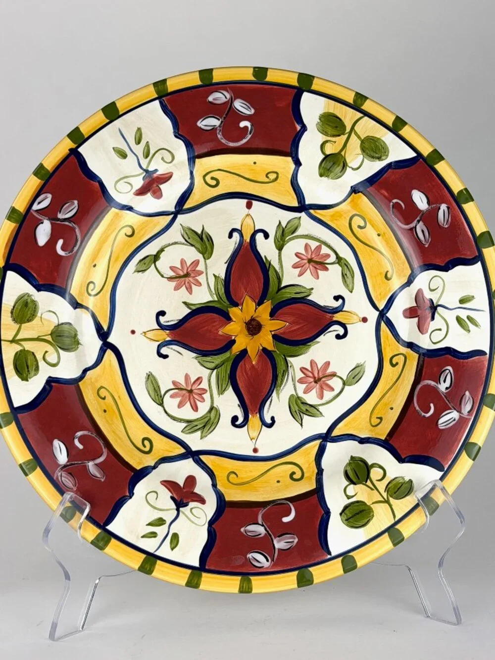 Pier 1 Vallarta Hand Painted Earthenware Serving Platter, 13 Inch Round Plate