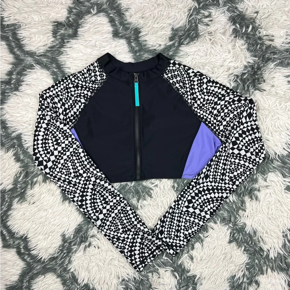 Speedo Girl's Crop Swim Cover Up Top Style 7722123 Size Large Long Sleeve