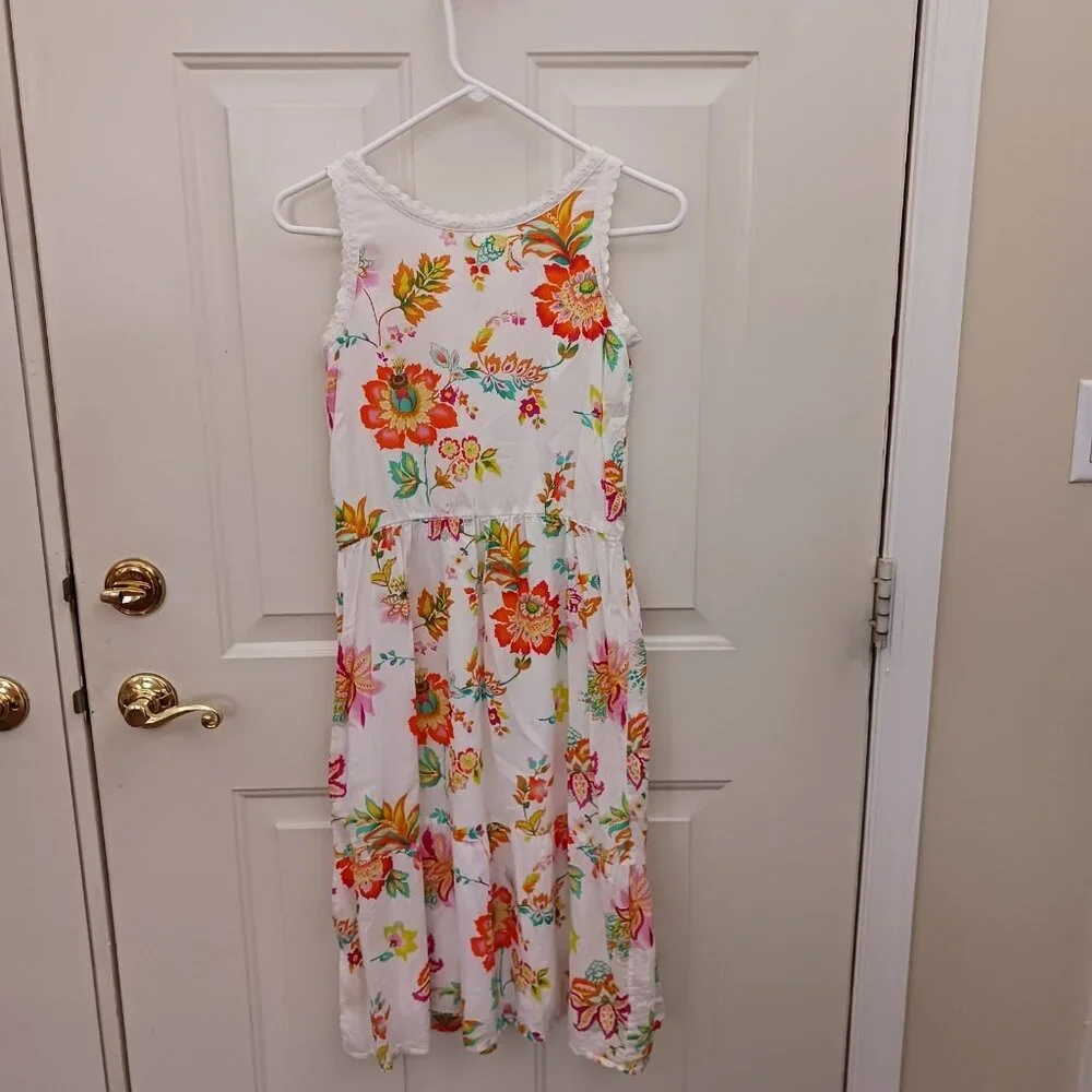 Girls Gap Size 12 Summer Floral Lined Tank Dress‎ White
