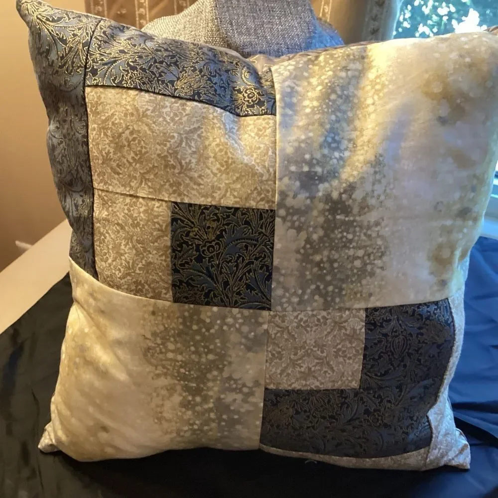 Hand Crafted Beige and Blue Throw Pillow