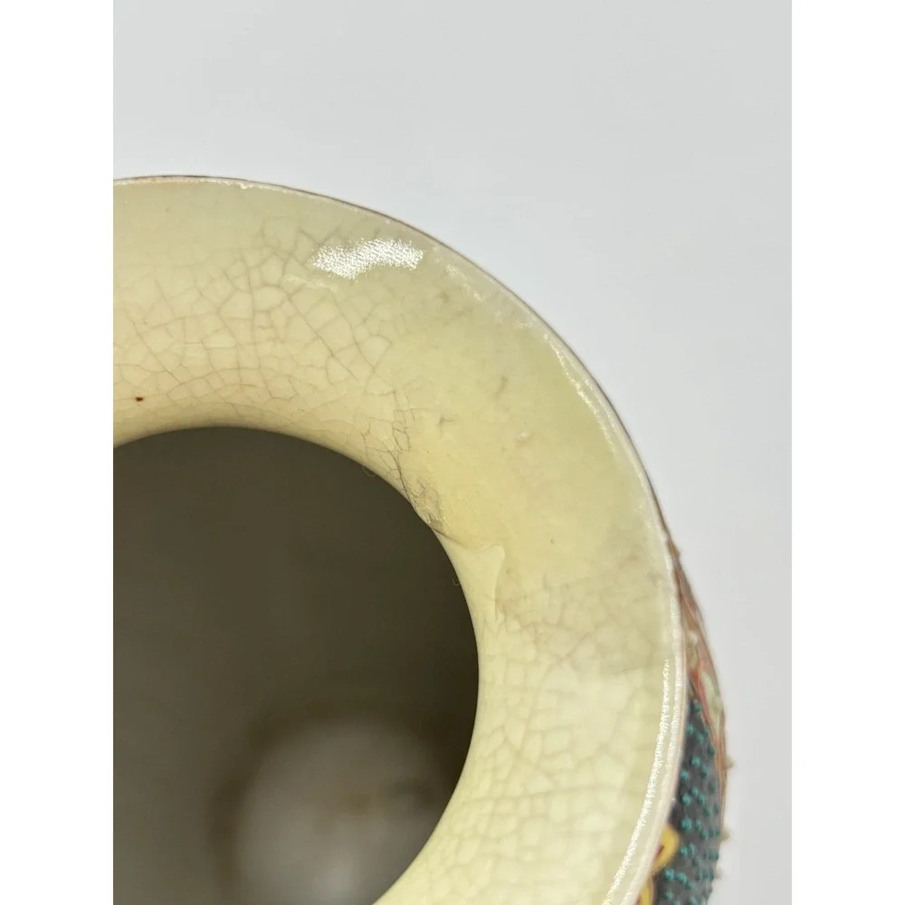 Vintage Japanese Moriage Peacock Vase 9