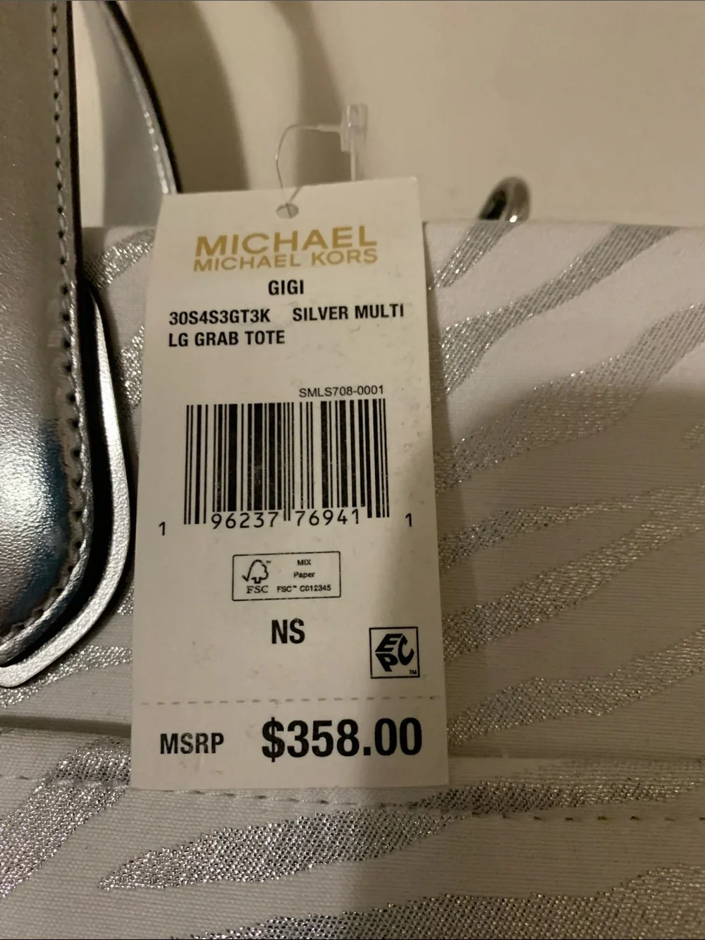 Michael Kors Silver Glitter Zebra Tote