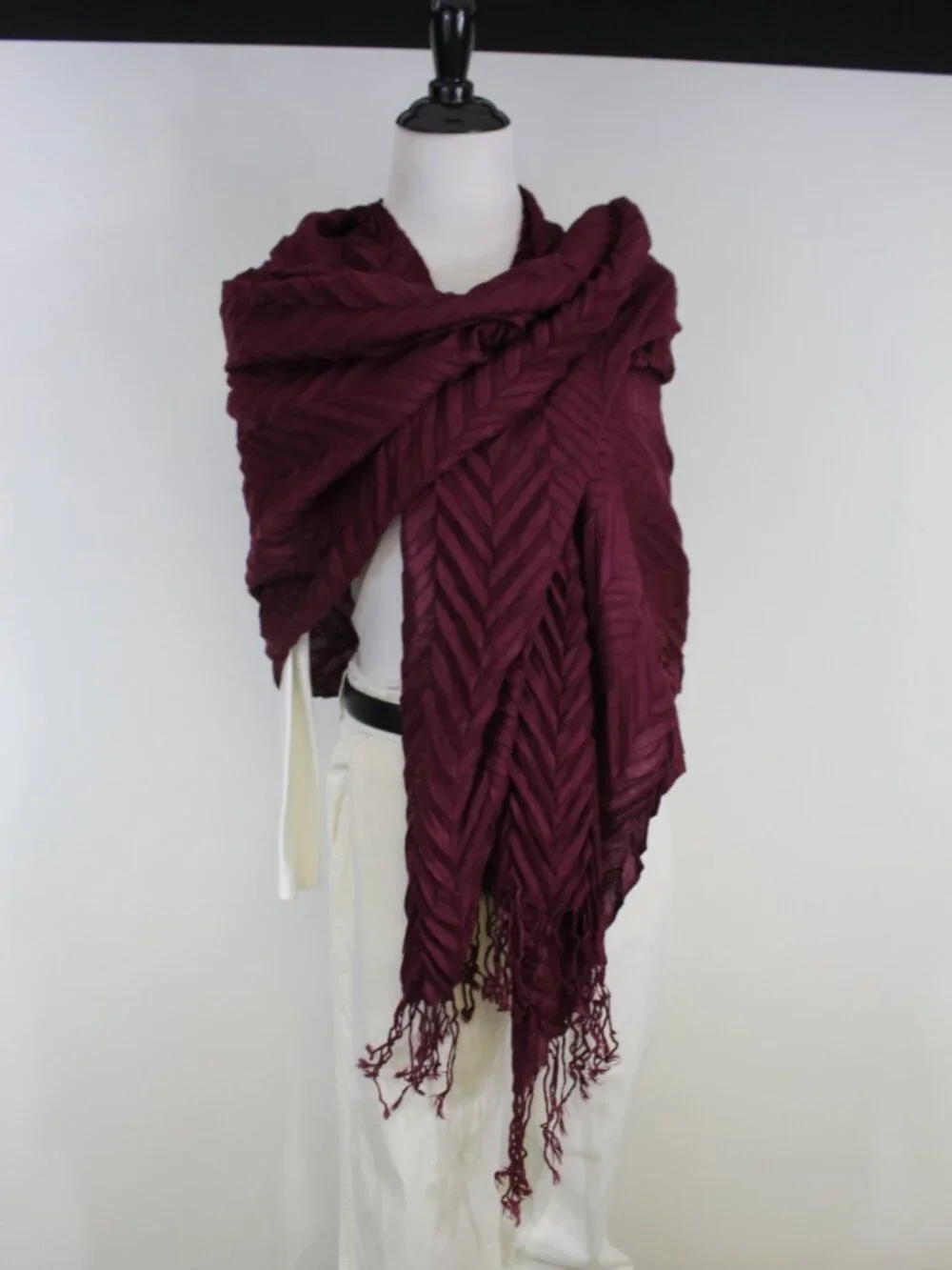 100% Cashmere Wrap Shawl Maroon Lightweight Evening‎ Wedding Fringe