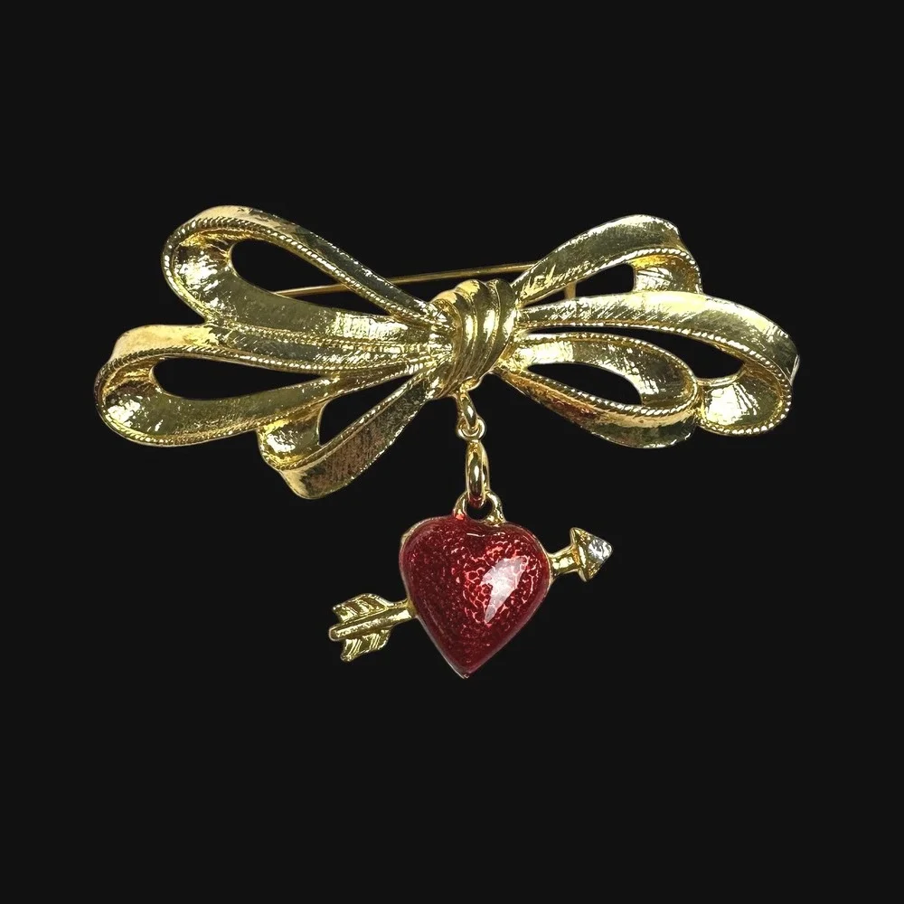 Vintage‎ 1986 Phister Ent Gold Bow Brooch - 7 Interchangeable Holiday Charms Set