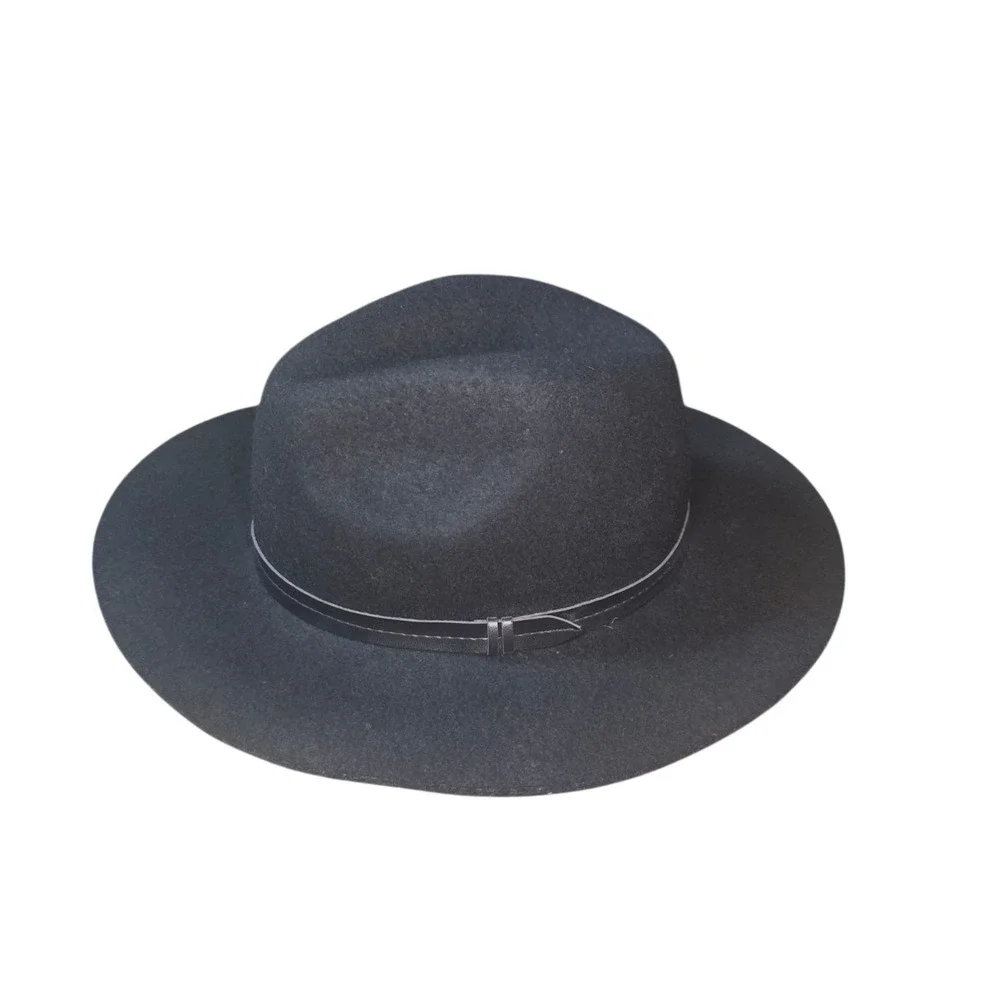 Ecote Womens Black 100% Wool Rancher Hat Wide Brim Leather Band Boho