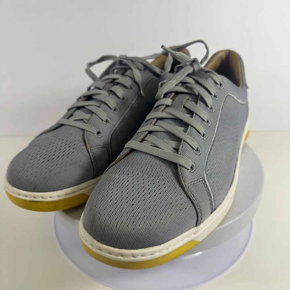 Johnston & Murphy Trufoam Mens Grey Knit Leather Trim Casual Sneakers Shoes 10.5