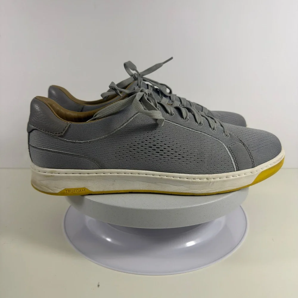 Johnston & Murphy Trufoam Mens Grey Knit Leather Trim Casual Sneakers Shoes 10.5
