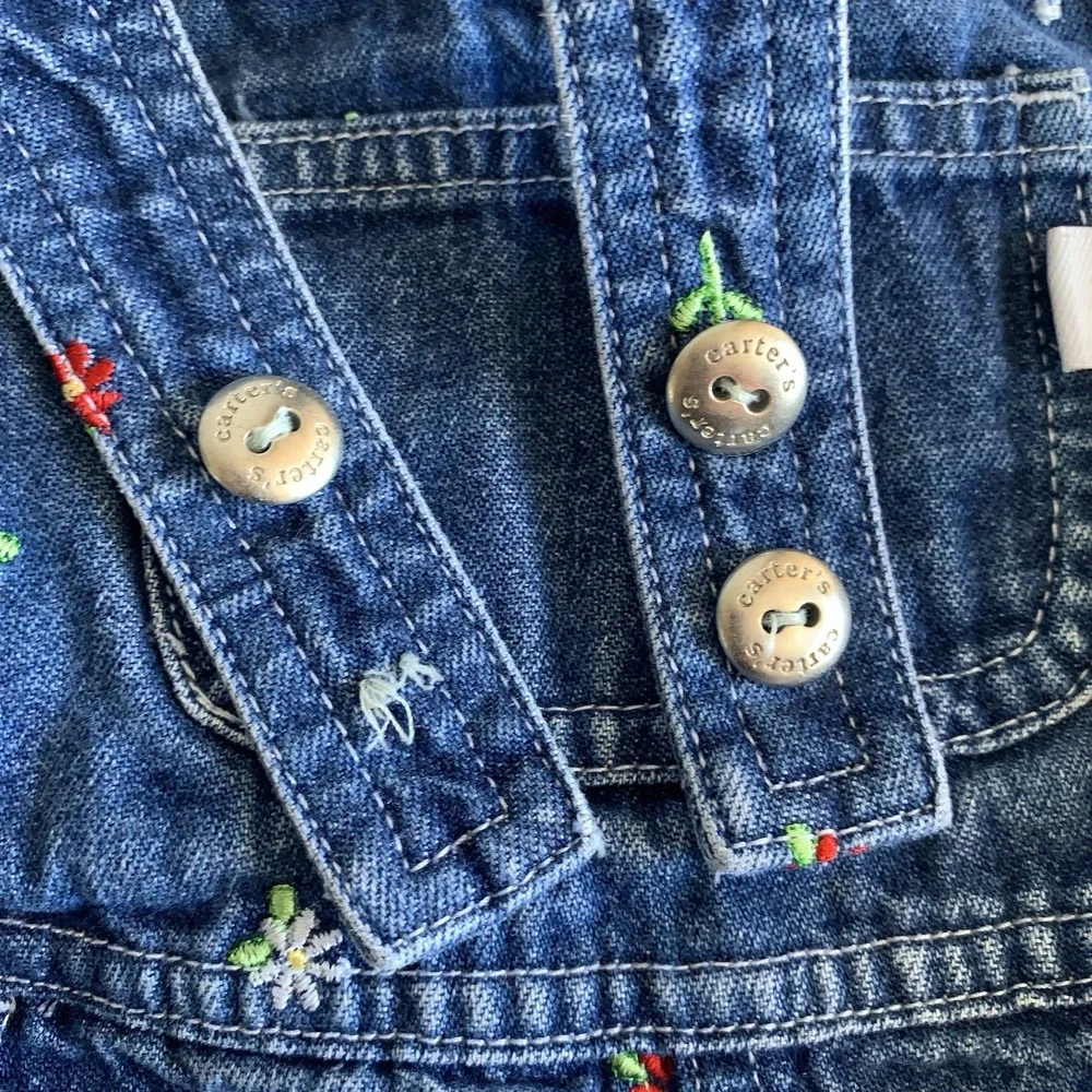 Vintage Carters 2T Daisy Bib Overalls Denim Floral Jean‎ 90's