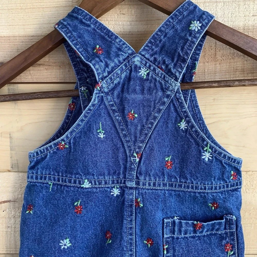 Vintage Carters 2T Daisy Bib Overalls Denim Floral Jean‎ 90's