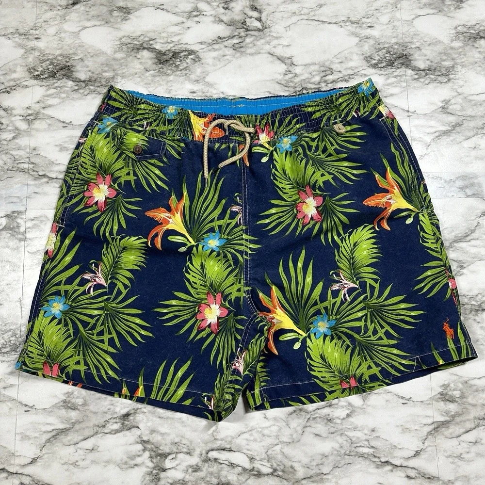 Polo Ralph Lauren Swimwear Trunks Shorts Mens Navy Blue Floral Size‎ XL
