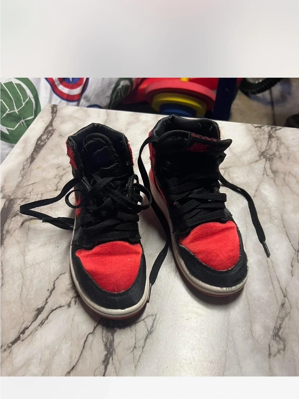 Jordan Kids Black and Red Mid-Top Sneakers size 13c