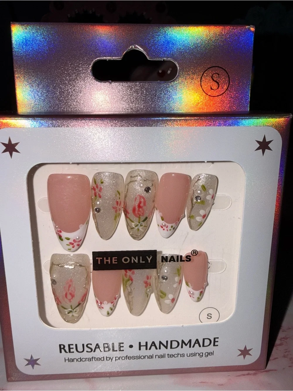 The Only Nails Floral Pink & Gold Press-On Nail Set (Small)