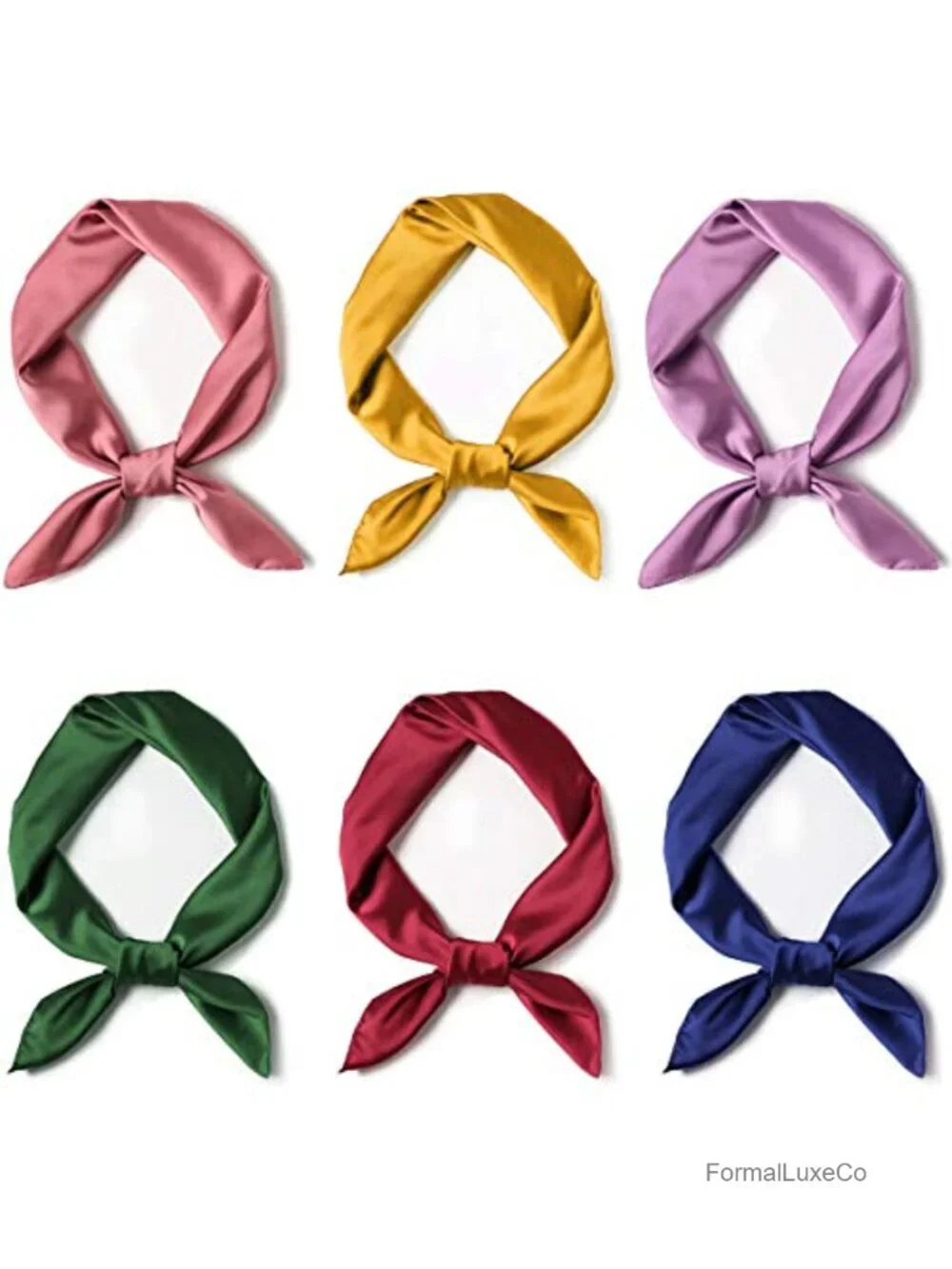 6 Pack Square Fashion Scarves Silky Polyester Handkerchief Neck Scarf