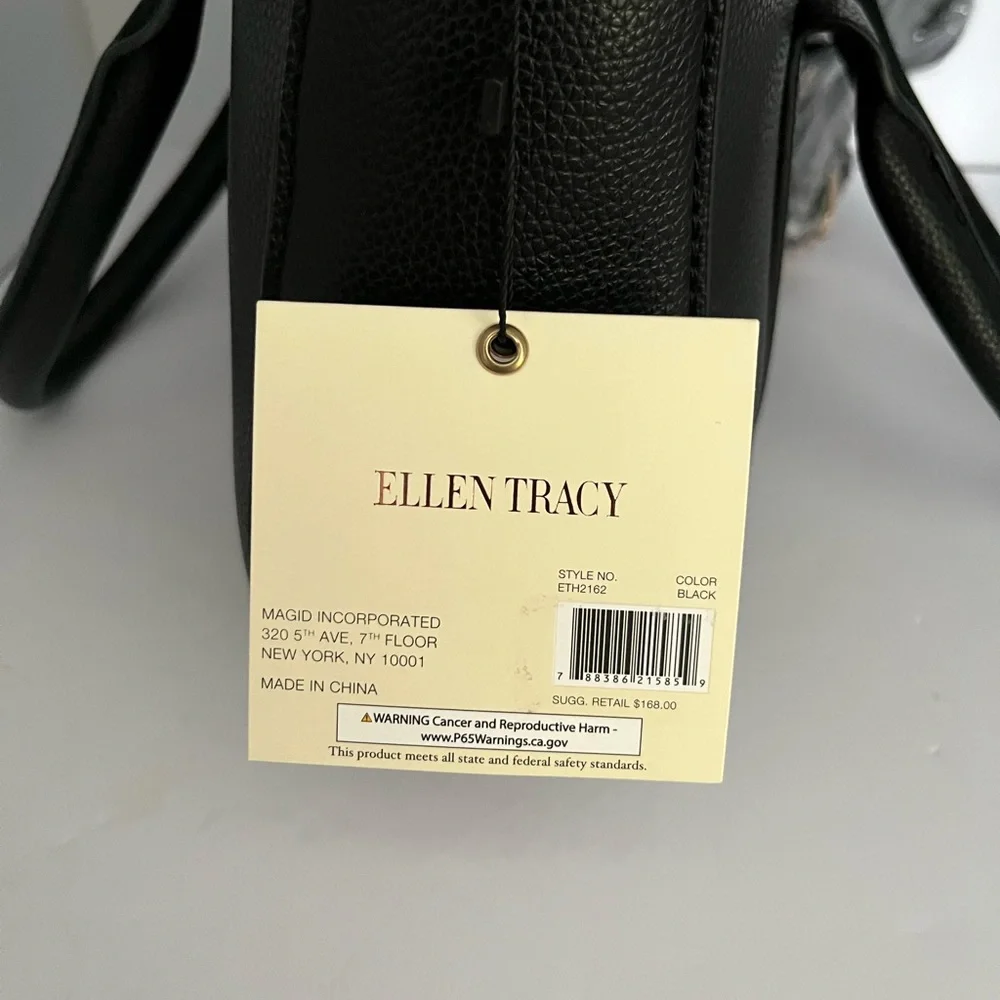 Ellen Tracy Black ISLA Pebble Grain Top Handle Satchel Crossbody Bag NWT