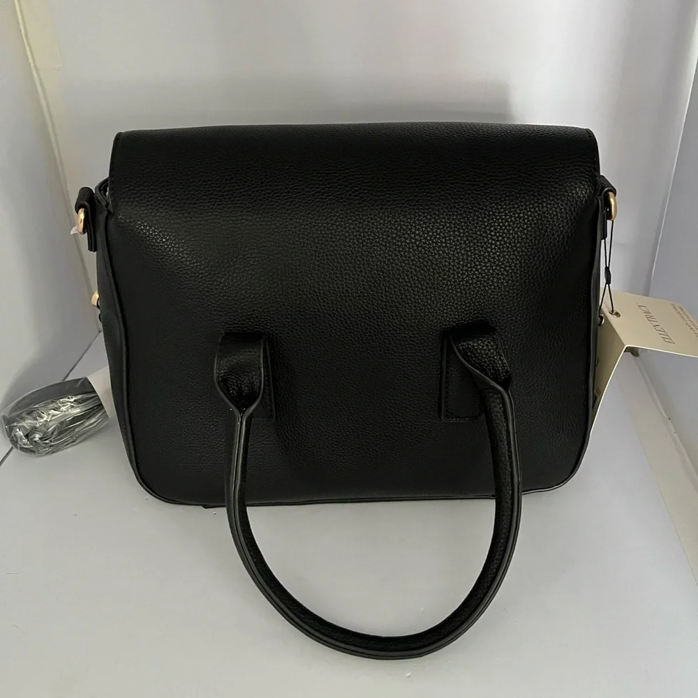 Ellen Tracy Black ISLA Pebble Grain Top Handle Satchel Crossbody Bag NWT