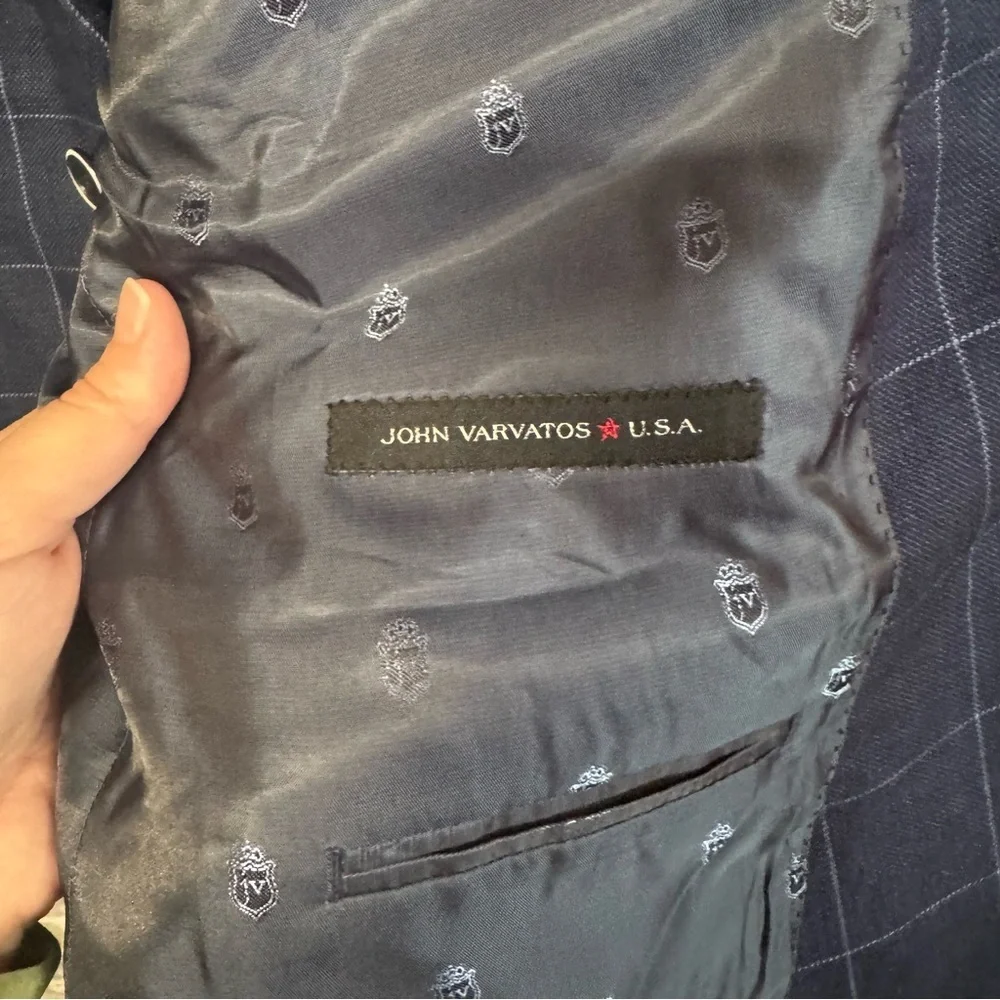John Varvatos Bedford jacket blazer navy blue linen blend 2 button closure