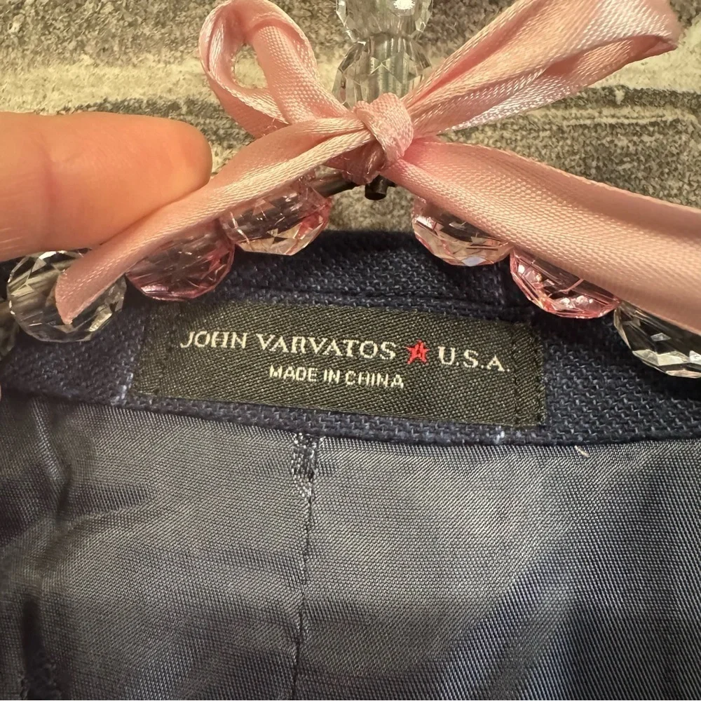 John Varvatos Bedford jacket blazer navy blue linen blend 2 button closure