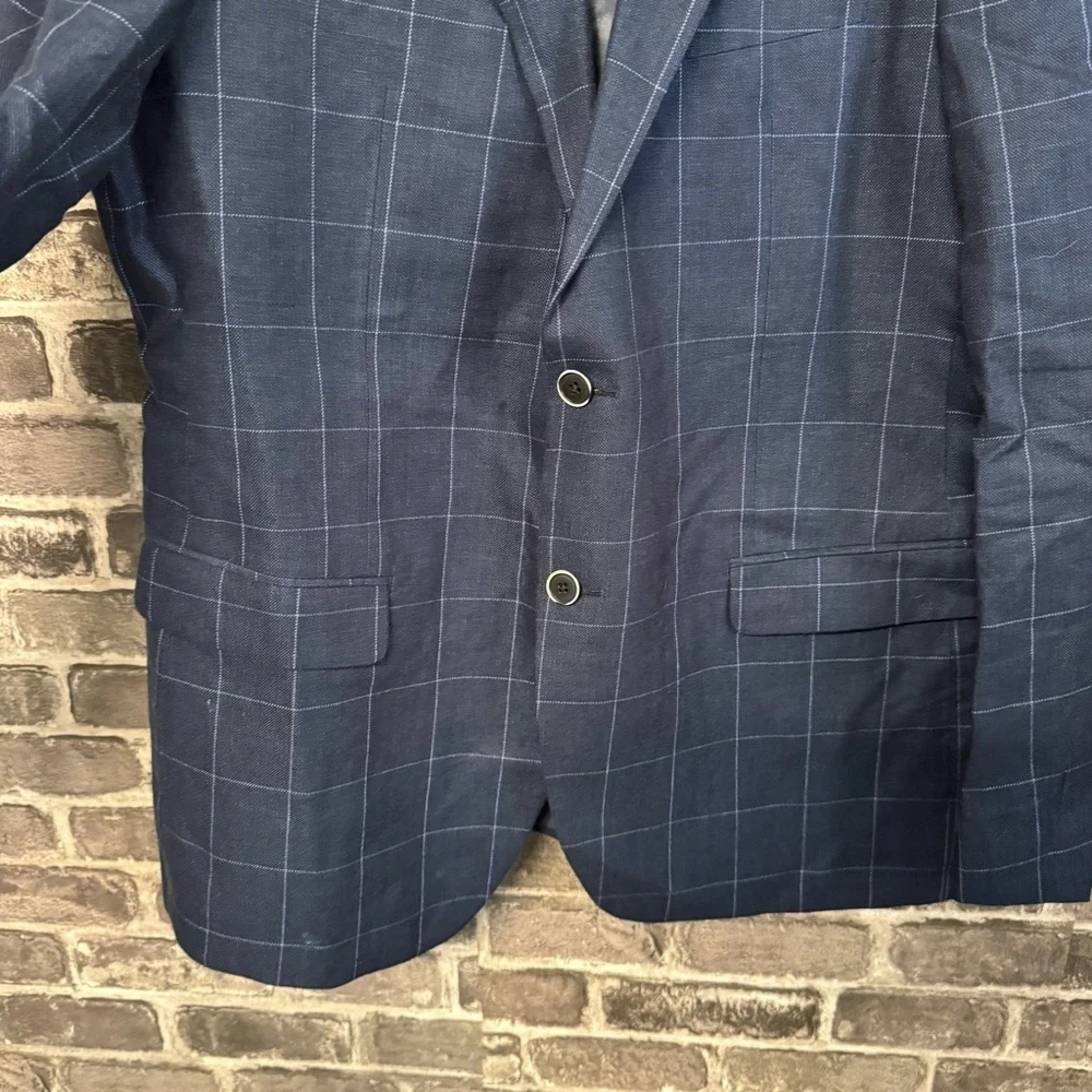 John Varvatos Bedford jacket blazer navy blue linen blend 2 button closure