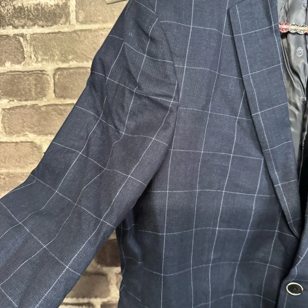 John Varvatos Bedford jacket blazer navy blue linen blend 2 button closure