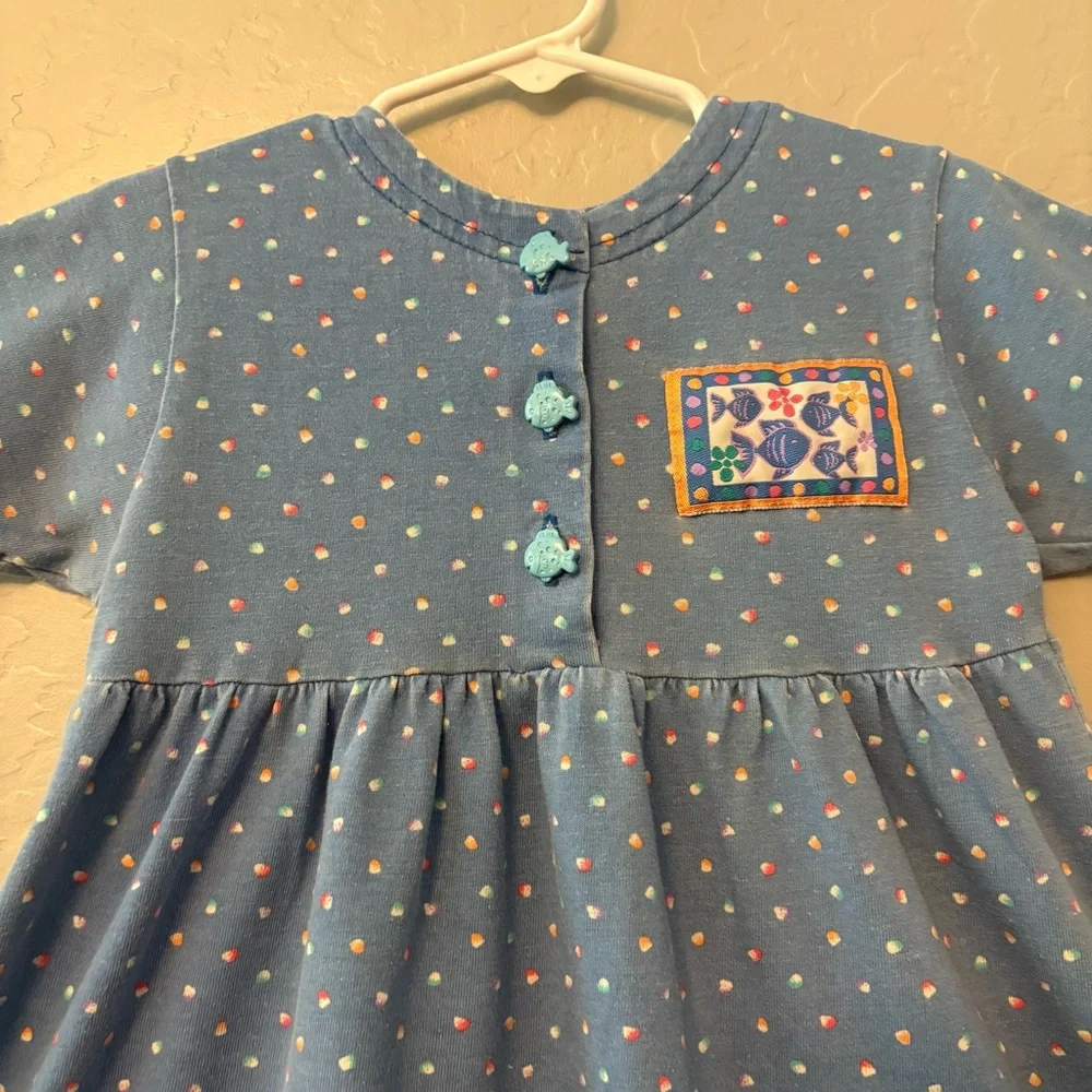 Carter's vintage blue fish button and patch dress size 5