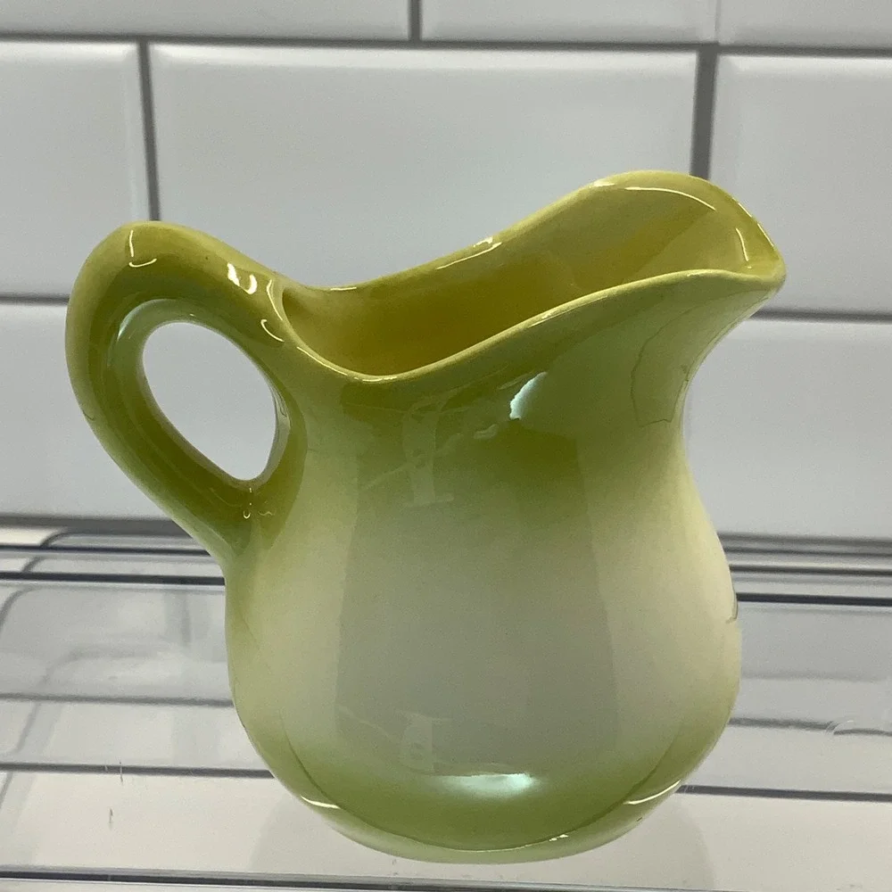 Vintage Ceramic Strawberry Blossom Creamer Pitcher Green 3.25in