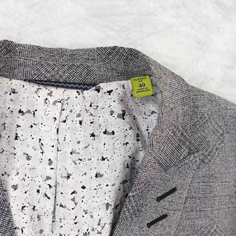Robert Graham Sport Coat Blazer Mens 40R Classic Fit Linen Cotton Gray Plaid