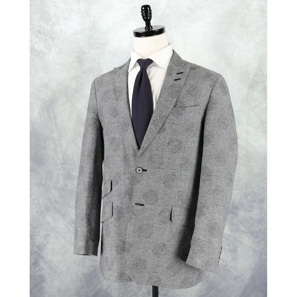 Robert Graham Sport Coat Blazer Mens 40R Classic Fit Linen Cotton Gray Plaid