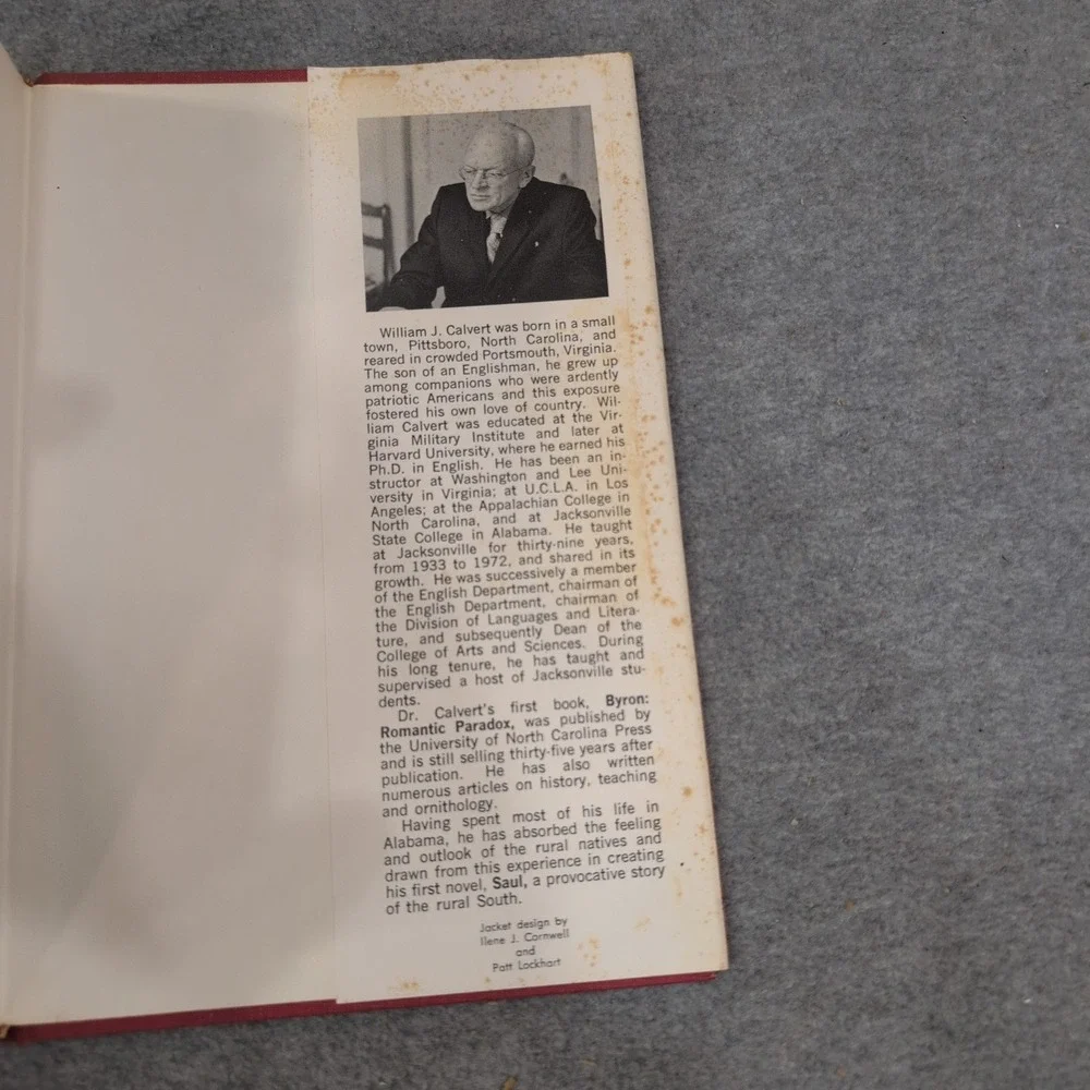 Saul by William J Calvert Jr Signed Inscribed Hardcover‎ Southern Fiction 1974