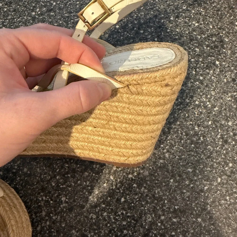 Farm‎ Rio Ivory Sandalia Salto Alto Napa Soft Wedge Espadrille Sandals Size 7