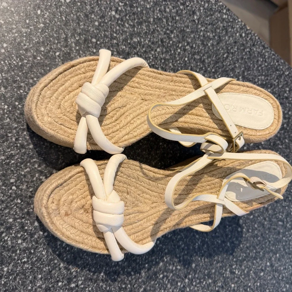 Farm‎ Rio Ivory Sandalia Salto Alto Napa Soft Wedge Espadrille Sandals Size 7