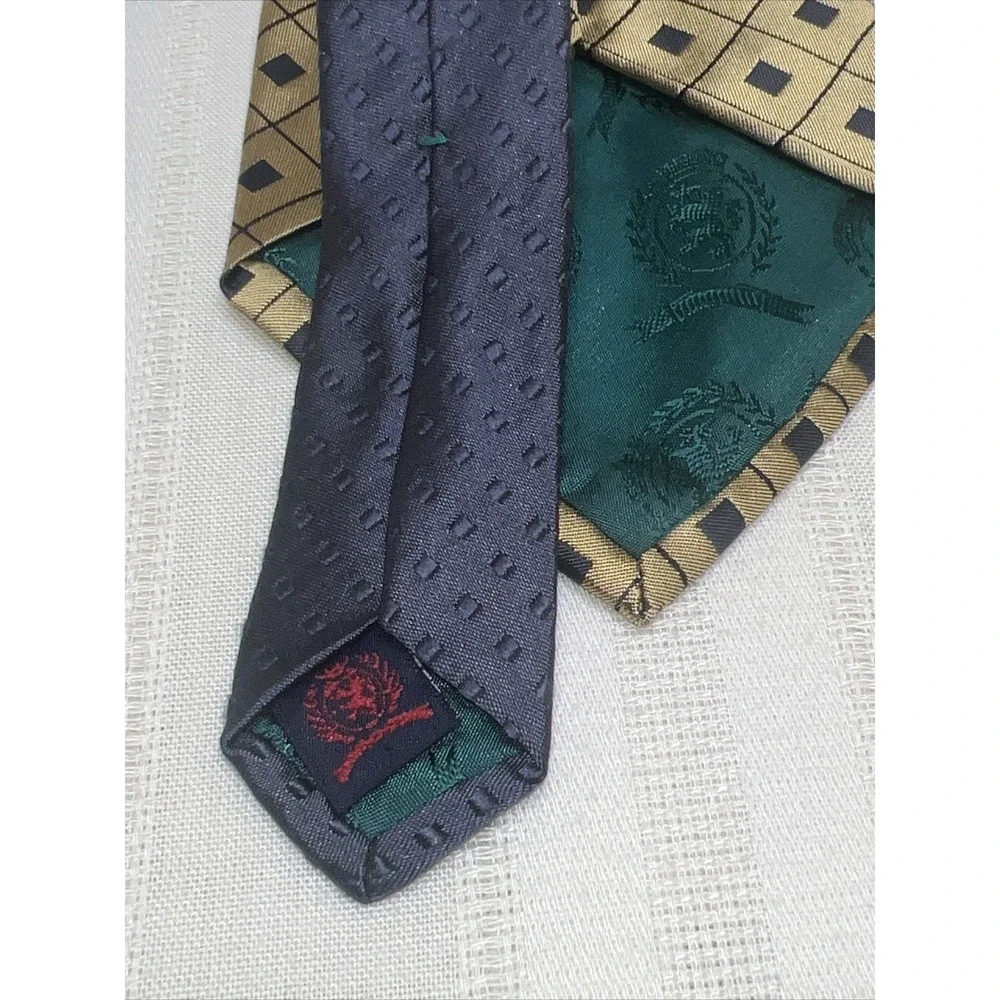 Tommy Hilfiger Men's Tie Gold Silk Black Geometric Check Diamond Vintage 90s Y2K