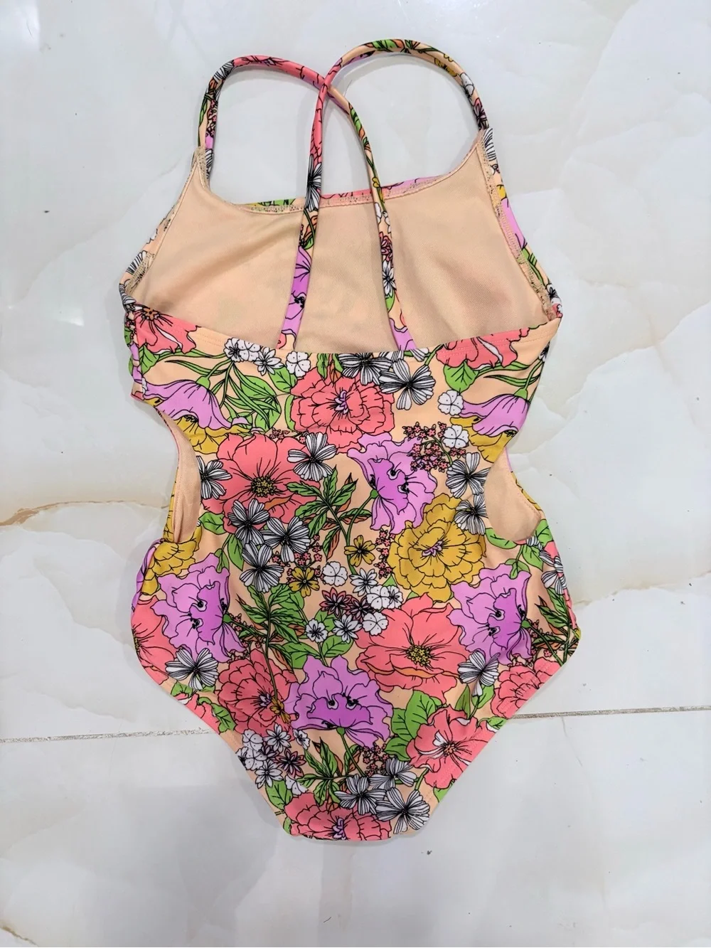 Girls 2 Piece Swim Set Cat & Jack Floral One Piece Art Class Rashgaurd Size 6/7