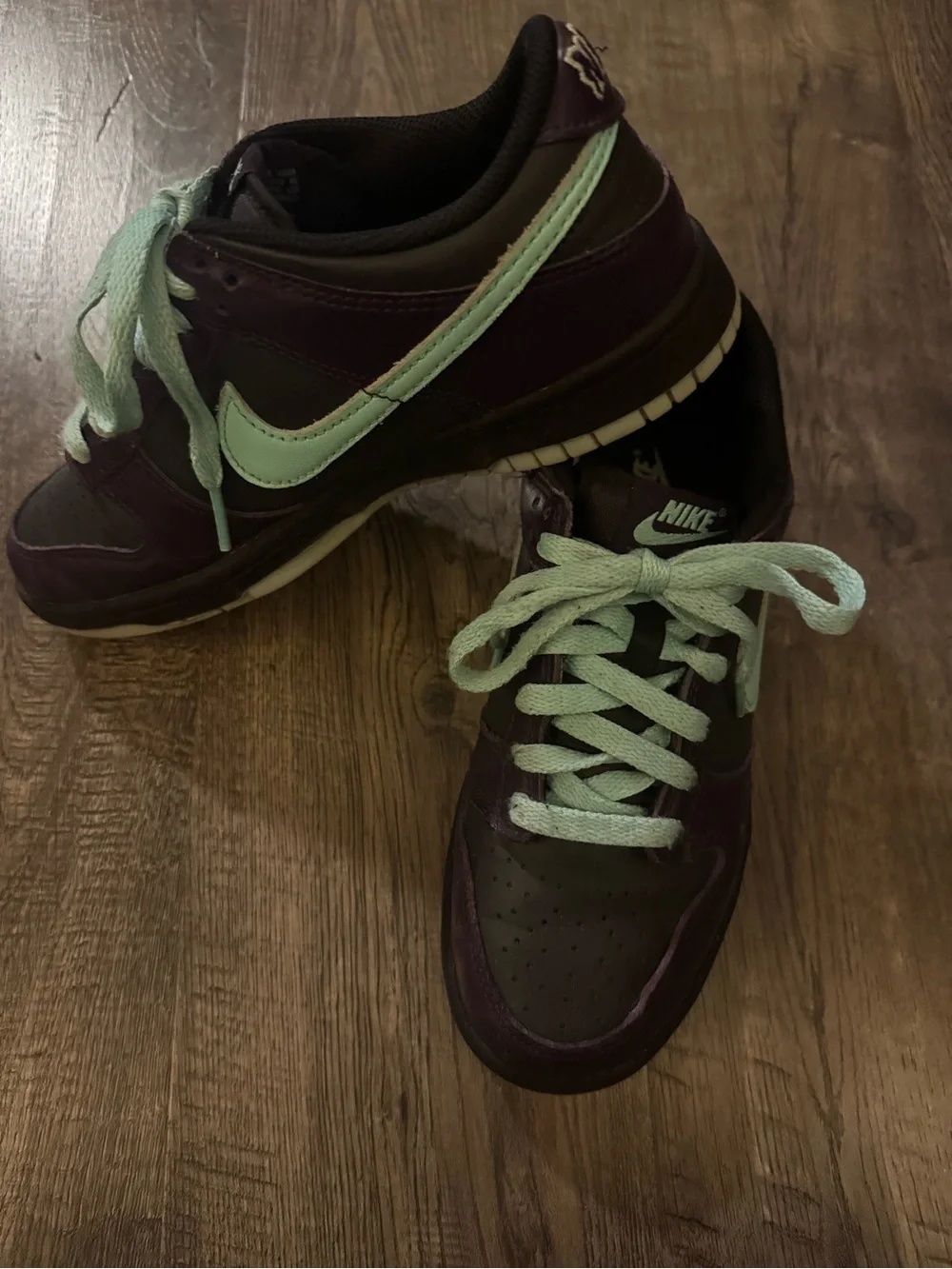 Nike Dunk Low Kids Sneakers Purple/Green Leather Lace-Up Low Top US 5.5Y