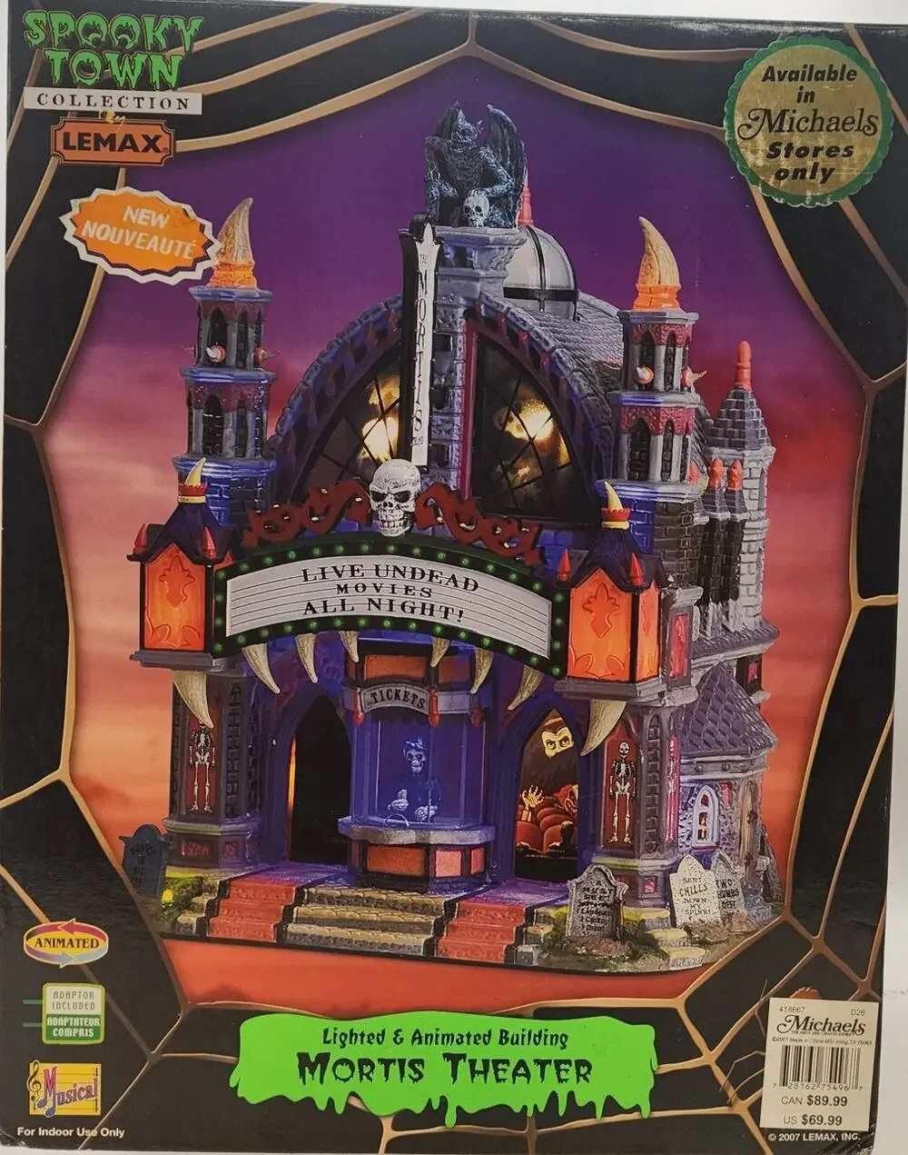 Lemax Spooky Town Mortis Theater 75496 Retired Excellent Sound Lights Box 2007