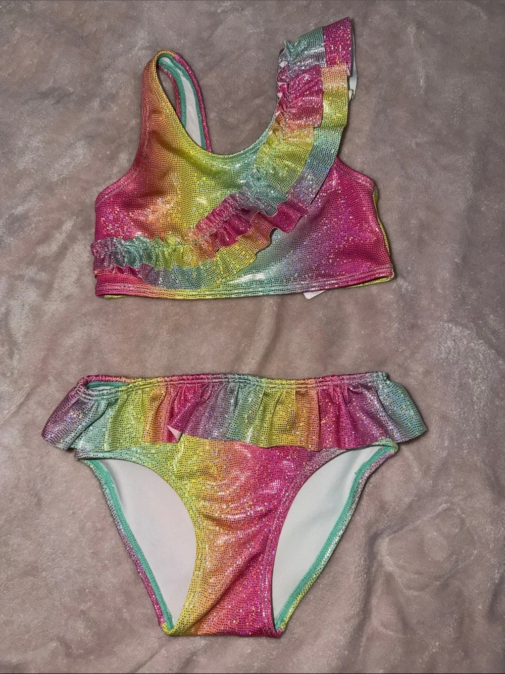 H&M Girls Rainbow Ruffle Bikini - Pink, Yellow, Green, Blue